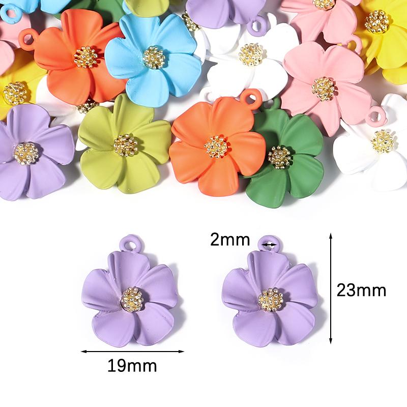 Colored Five Petal Flower Pendant Women Summer Lovely Bracelets Necklace Charms Diy Alloy Jewelry Making Accessories