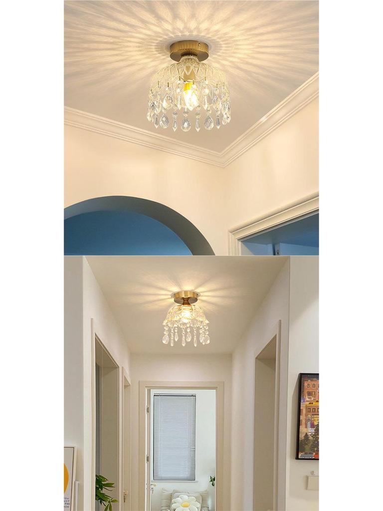 Modern Minimalist Cream French Crystal Ceiling Light for Corridor, Hallway, or Balcony