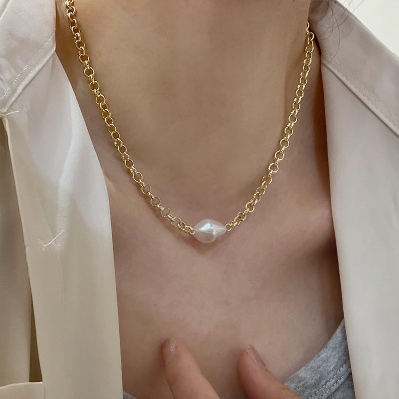 Europäische & Amerikanische Mode Klobige Kette Barockperle Hip Hop Halskette für Damen