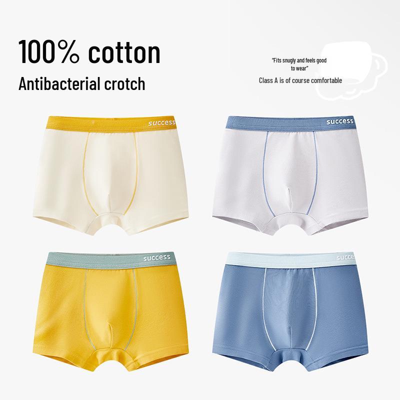 Boys' Pure Cotton Antibacterial Boxer Briefs, Class A, for Teenagers and Older Kids, Comfortable Fit Without Pinching.