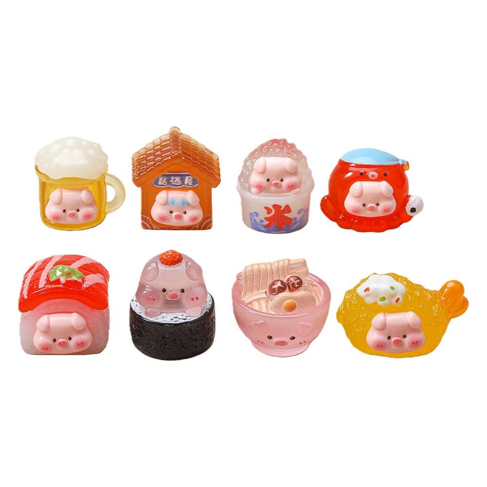 8pcs Kawaii Cartoon Pig Doll Miniatures Ornament Luminous Resin Small ornaments DIY 8Pcs/Set Desktop Statue Pendant Accessories