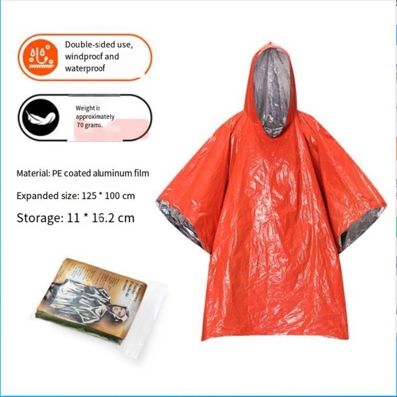

1 шт. аварийный плащ, полиэтиленовая пленка двухсторонний изолированный непромокаемый плащ-одеяло, аварийный плащ с функцией согревания, со светоотражающим дизайном