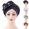 Shiny Lady African Headtie Skin-friendly Rhinestone Knot African Headwrap for Daily Life