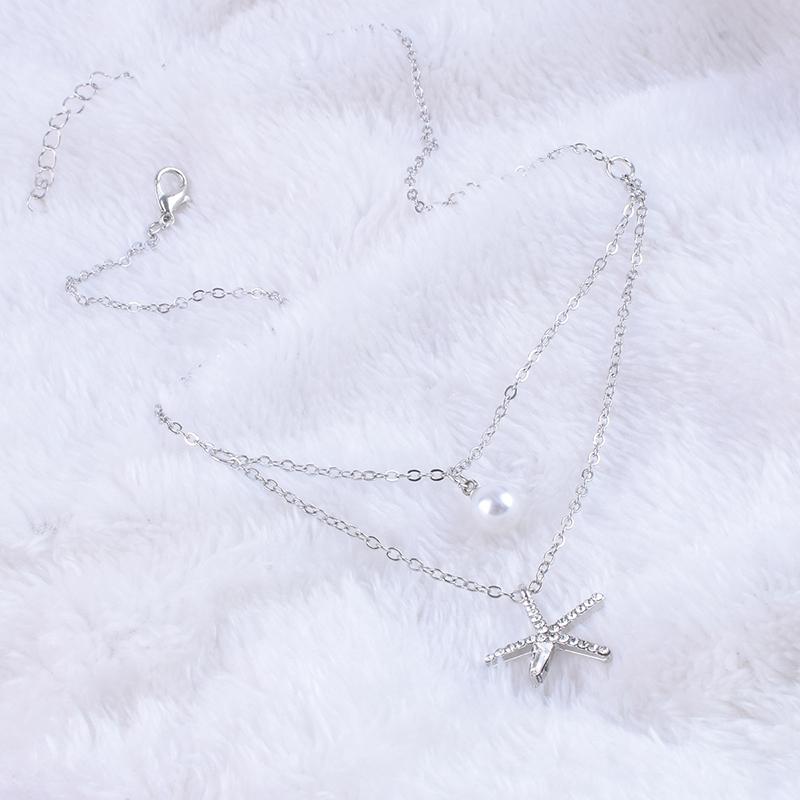 Colar requintado de estrela do mar com duas camadas, gargantilha de liga prateada brilhante, pingente, joia feminina para presente