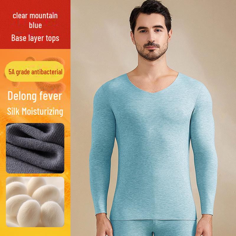 Men's V-Neck Cashmere Silk Velvet Thermal Underwear Set