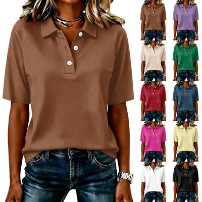 Top Casual para Mujer Estilo Polo Manga Corta con Costuras Corte Relajado Ligero Camisa de Botones