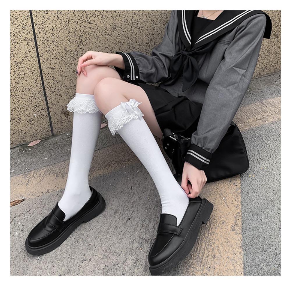 JK Hottie Lolita Socks Lace Calf Socks Lolita Medium Long Bow Cotton Socks Spring Autumn Winter