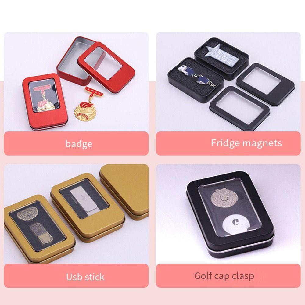 Multicolor Tin Box with Clear Window Lid Rectangular Jewelry Box Nail Art Display Case Empty Candy Package Metal Box