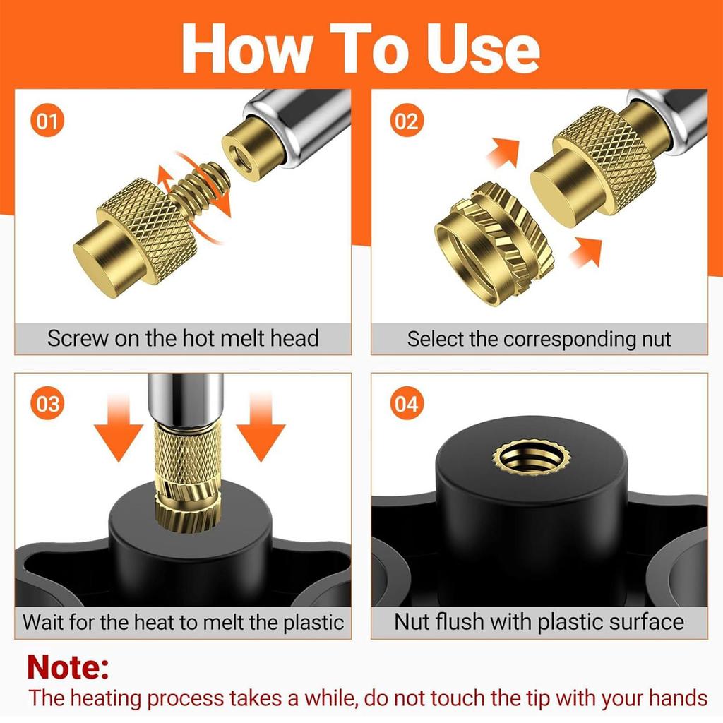 Threaded Inserts Soldering Tips Set M2/M3/M4/M5/M6/M8 Threaded Inserts Heat-Resistant Heater Adapter With Welding Parts