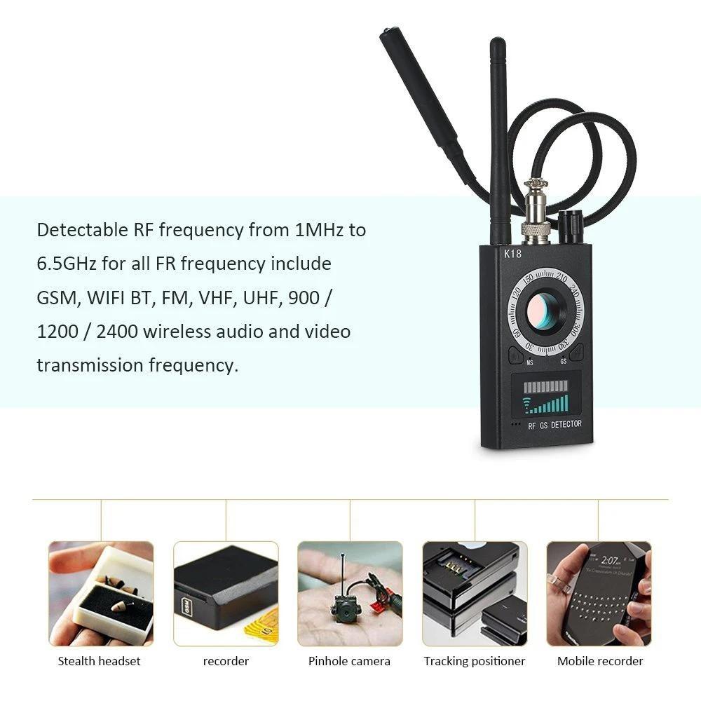 K18 Anti Candid Camera Detector Bug Gadgets Wiretapping Finder GPS Signal Lens RF Spy Tracker Detect Multi-function Anti Camera
