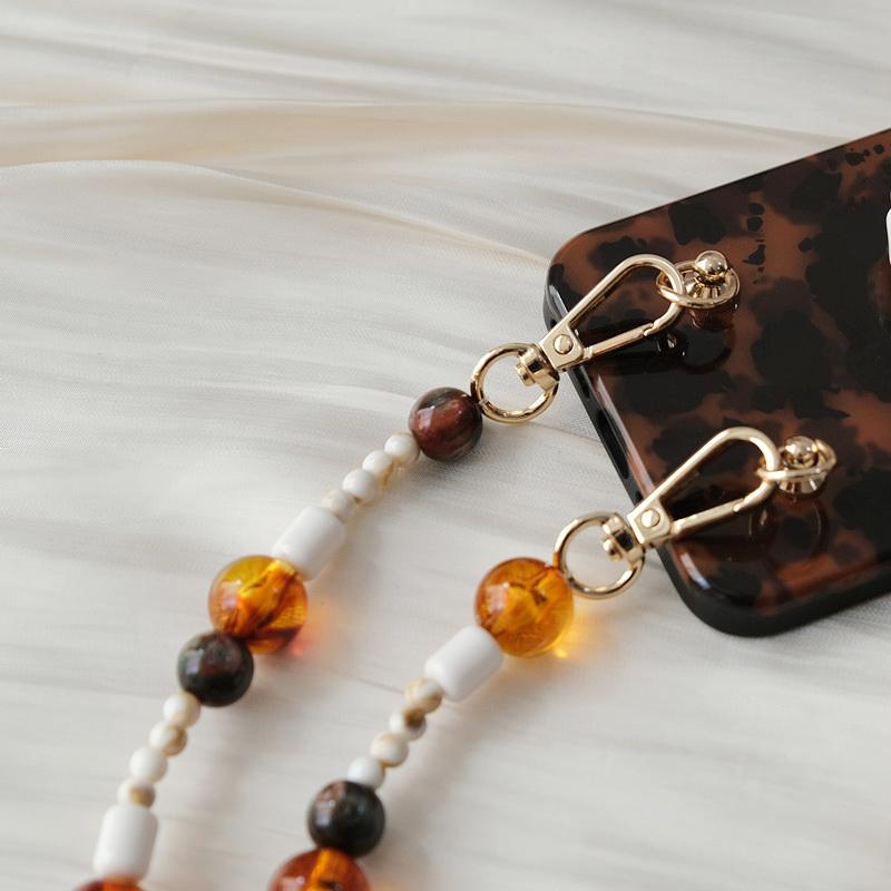 New Phone Accessory Cellphone Chain Anti Lost Universal Amber Beaded Lanyard Shoulder Neck Crossbody SmartPhone Strap Case Chain