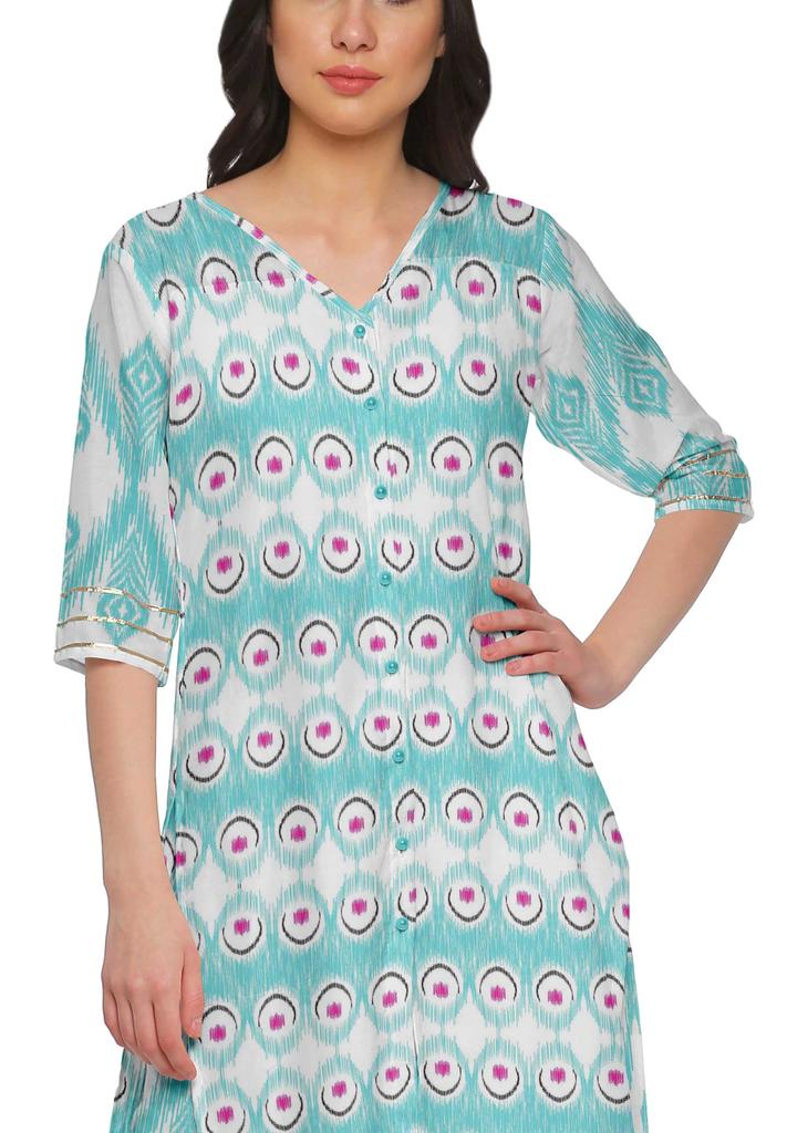 Moomaya V Neck Printed Kurta And Palazzo Pant Set Ethnic Wear Dress For