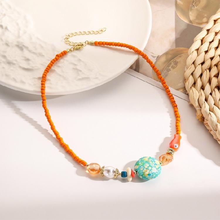 Vintage Sea Charm Pendant Neckchain Fashionable Beaded Necklace Temperament Neckwear Fashion Jewelry Piece