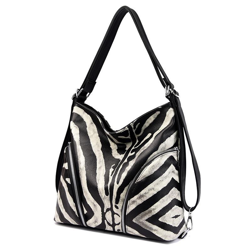Textured large-capacity commuter travel bag Textured shopping bag Zebra pattern shoulder bag