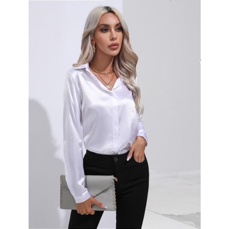 Camicia da donna primaverile e autunnale Top a maniche lunghe da pendolare con temperamento a tinta unita