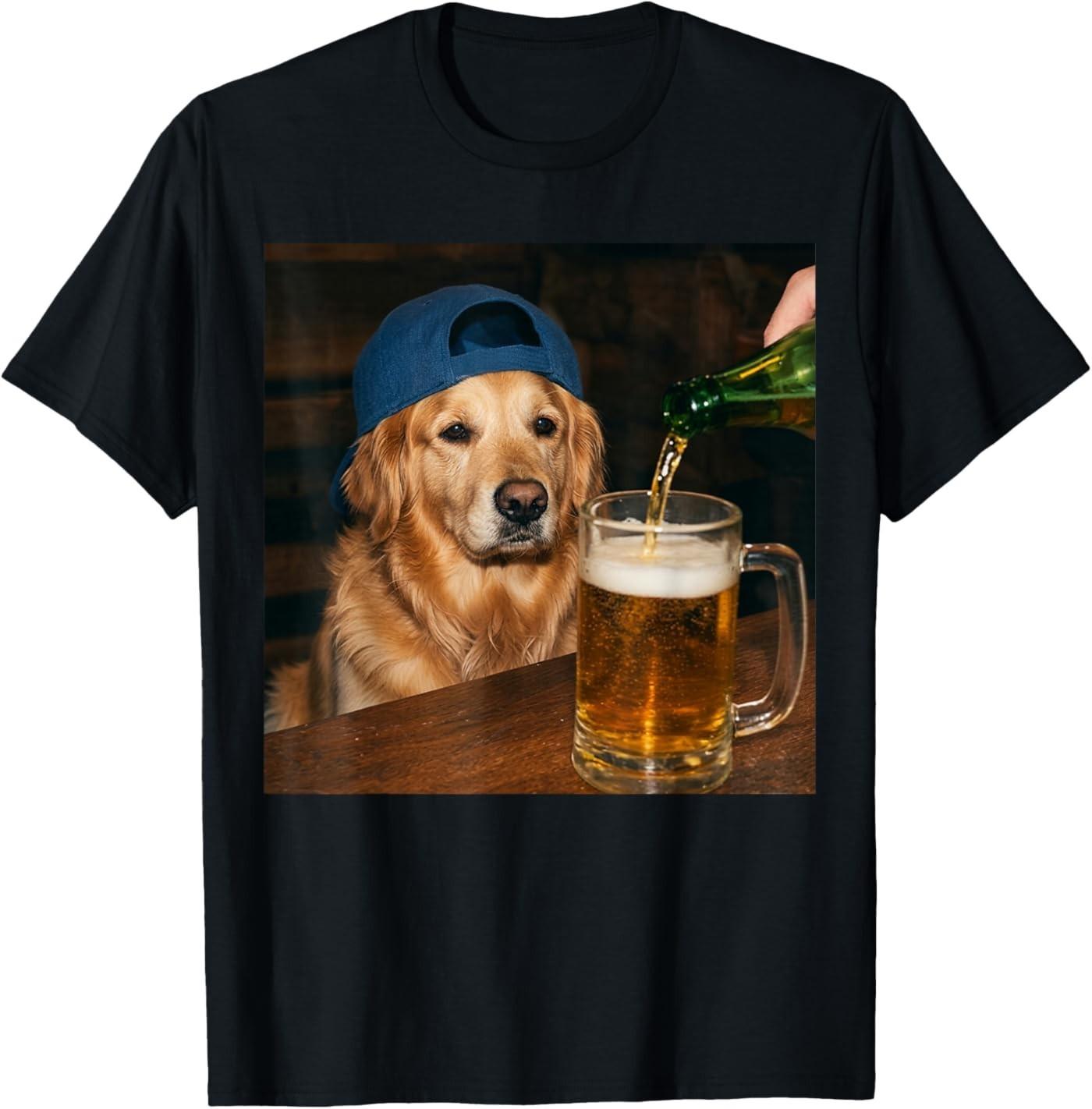Golden Retriever Drinking Beer Funny Dog Meme T- Unisex T-Shirt S