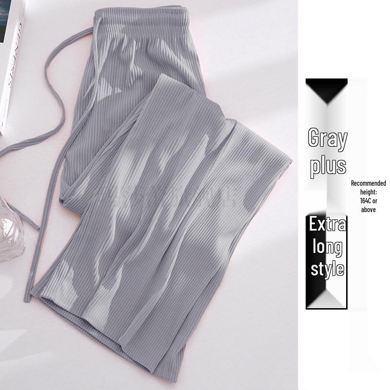 Ice Silk High-Waisted Wide-Leg Pants for Women - Summer Thin Style, Plus Size, Petite, Straight Leg, Drape, Casual, Slimming, Sun Protection