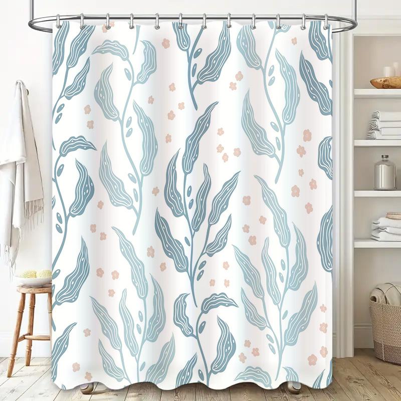 Blue Floral Shower Curtain with Modern Design Suitable for Bathroom Decor Waterproof Printed Shower Curtains Set That Can Match