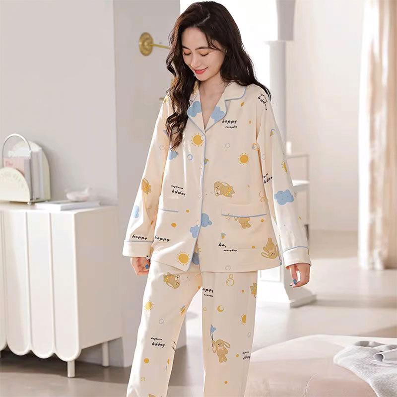 Fresh and sweet wind imitation cotton pajamas women's spring and autumn cute strawberry cardigan long-sleeved women's loungewear set autumn