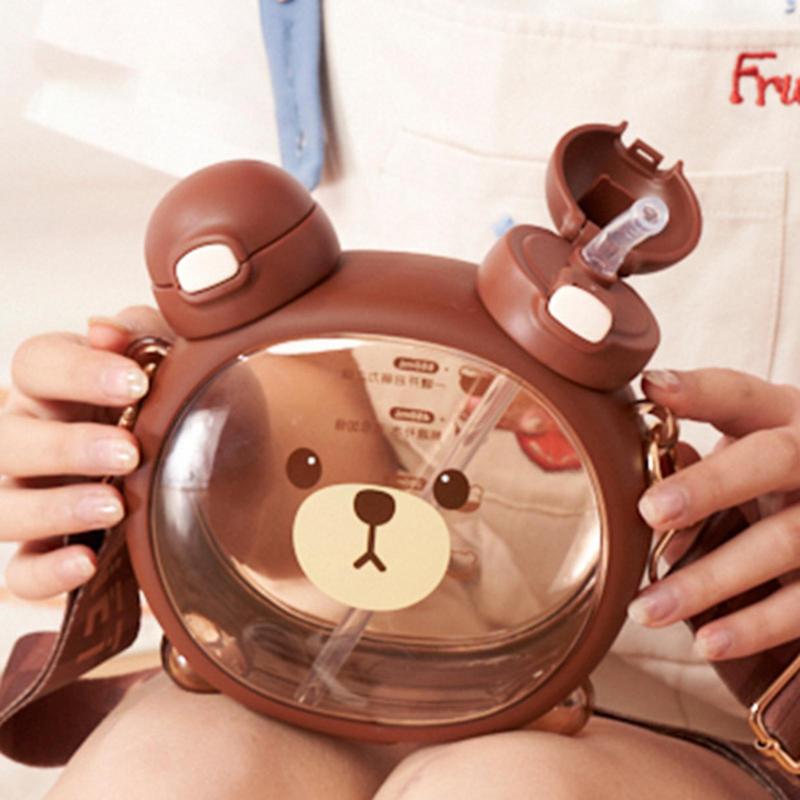 750ML Cute Bear Kettle Straw Water Cup Summer Straw Bottle Plastic Straw Drinking Cup Ka-waii Children Water Cup For School