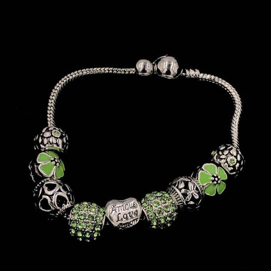 Love Flower Rhinestone Beads Charm Cuff Bangle Bracelet Women Wedding Jewelry