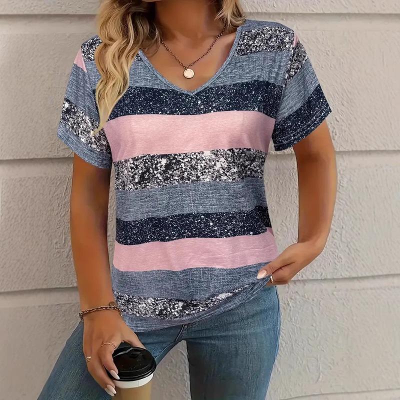 

Футболка свободного покроя с V-образным вырезом для женщин с летним узором и цифровой печатью 3D 5XL