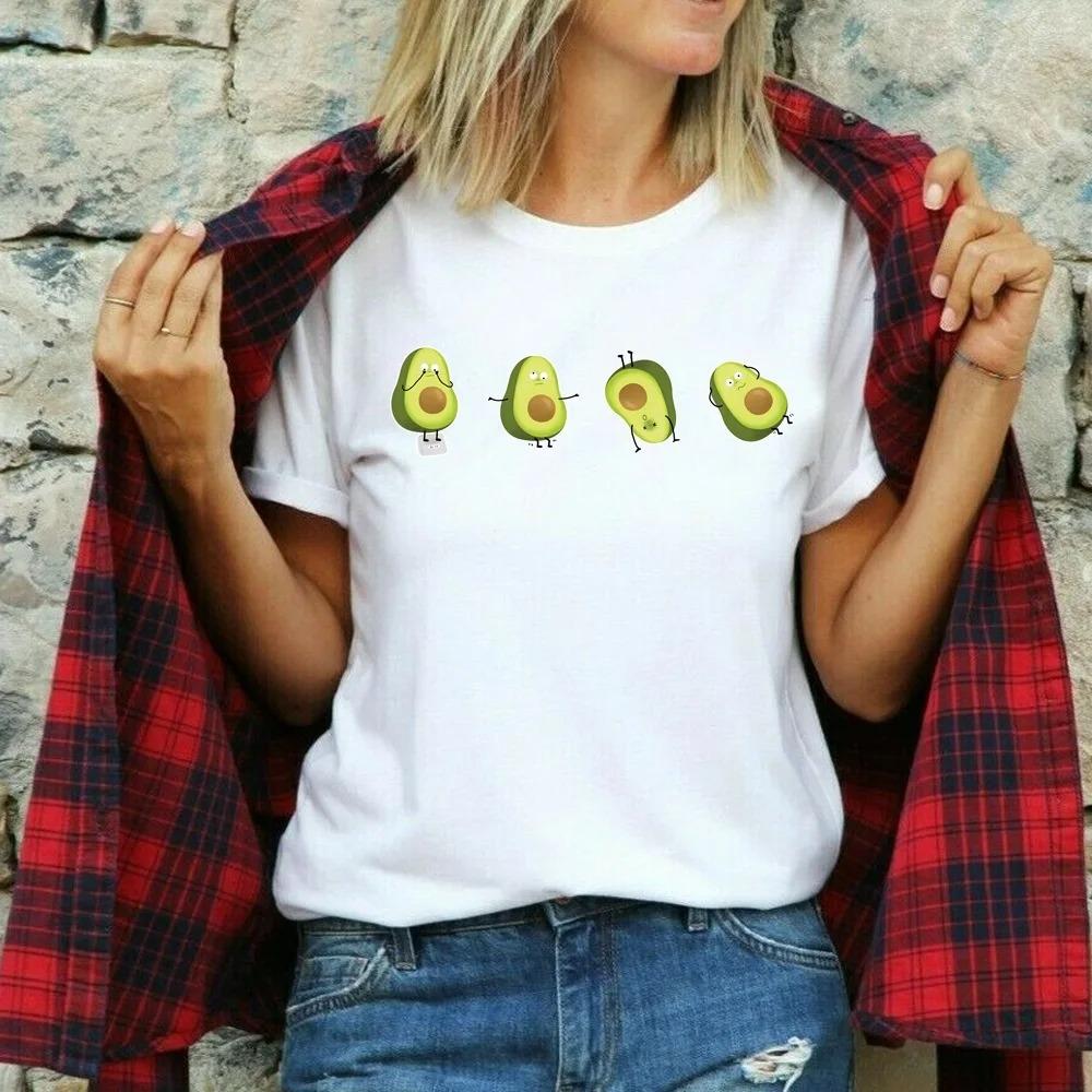 Cute Avocado Printed T-Shirt Short Sleeve Neck Fashion Casual Sport Aesthetic Gothic Clothes Summer Graphic Women'S T Shirt Gift