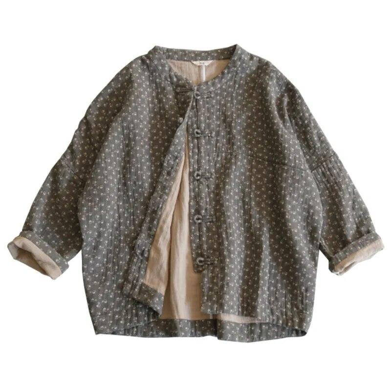 Johnature Mulheres vintage primavera jaquetas de algodão botão suporte casacos estilo chinês manga longa impressão floral jaquetas femininas