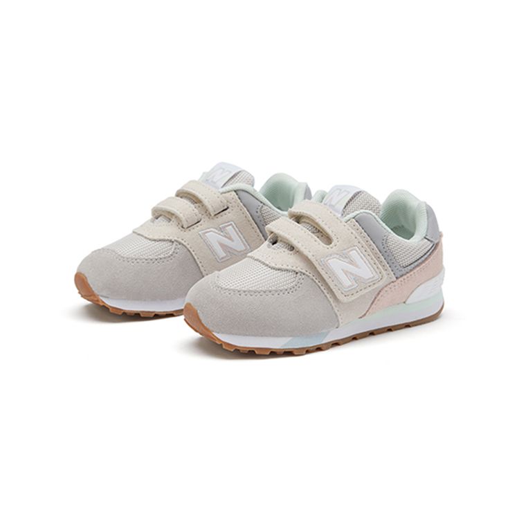 New Balance 574 Series Velcro Durable Non-Slip Low-Top Running Shoes Baby Sneaker Light-Gray Pink IV574PG1