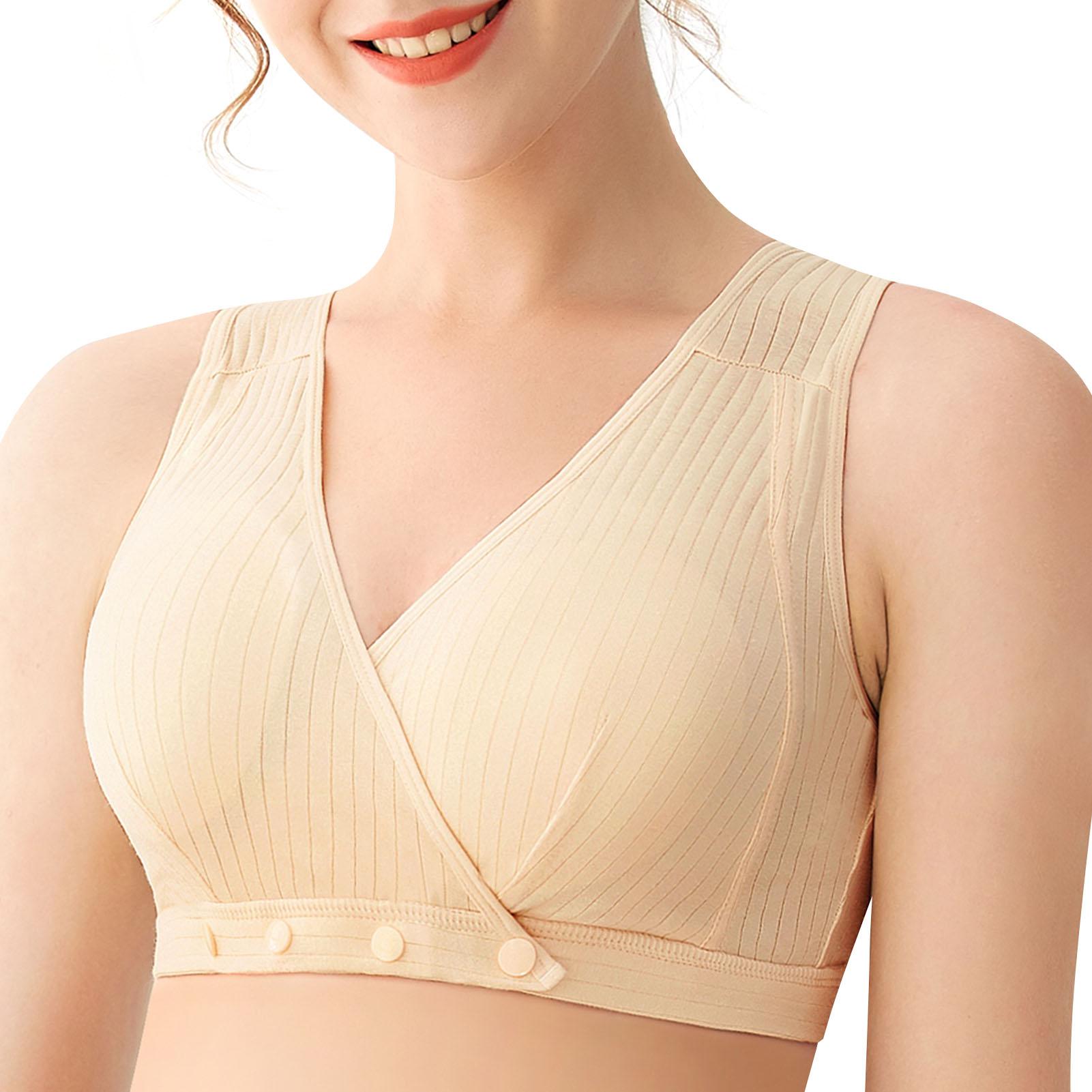 Dames voedingsbeha voorsluiting zonder beugel, gewatteerde zachte bralettes voor zwangerschapsslaap L beige