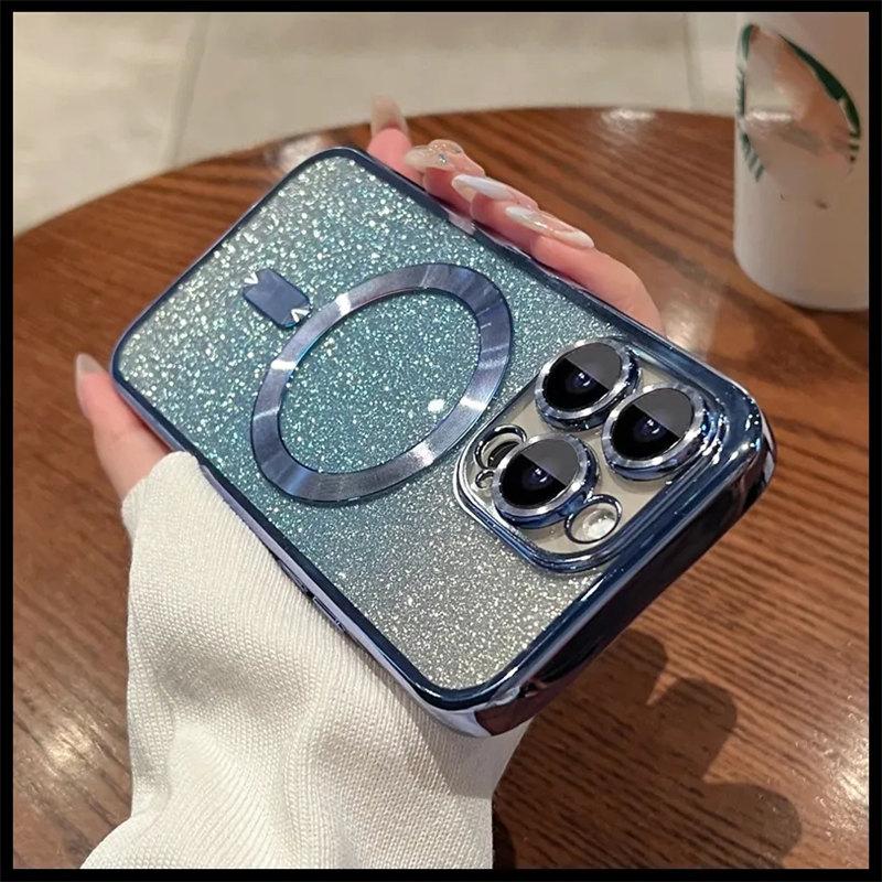 Magsafe Plating Gradient Glitter Clear Case For iPhone 11 12 13 14 Pro Max 14 Plus Soft Silicone Magnetic Wireless Charge Cover