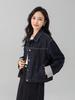 Xin Ge Women's Retro Plaid Patchwork Denim Jacket - Long Sleeve, Drop Shoulder, Casual Fit.