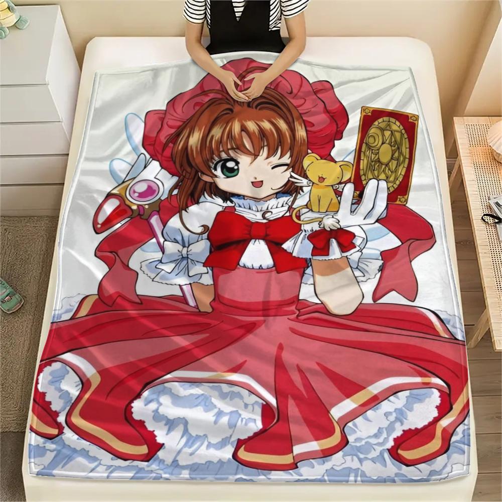 1Pc Cardcaptor Sakura Print Flannel Blanket, High quality Comfortable for All Seasons, Home Decor, Warmth and Comfort, Perfect for Christmas Gifts