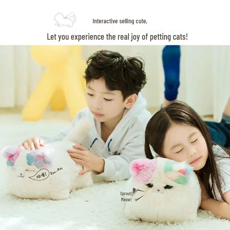 Quchao Hug Meow Simulated Cat Plush Toy with Talking, Blinking, and Tail Wagging Features for Kids