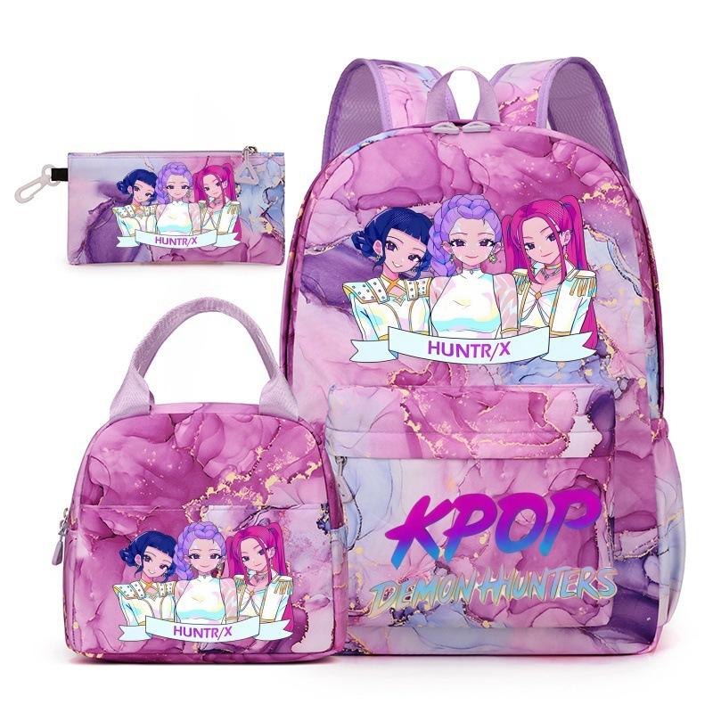 Korean Drama Demon Hunter Backpack Lunch Bag Pencil Case Set Student Three-piece School Bag Pencil Case Lunch Bag