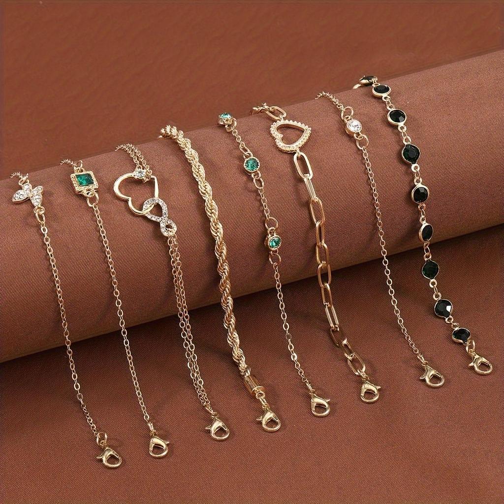 Simple Style 8pcs/set Bracelet Heart Geometric Elegant for Daily  Party Wear Rhinestone Accents Fashion Set Layered Jewelry Ladies'