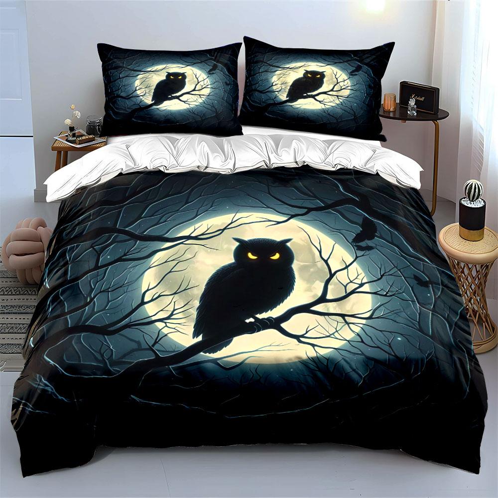 "Moonlit Owl Night Decor Set" Bedding Set with 1 Duvet Cover 2 Pillowcases Single Double King Queen, Gift