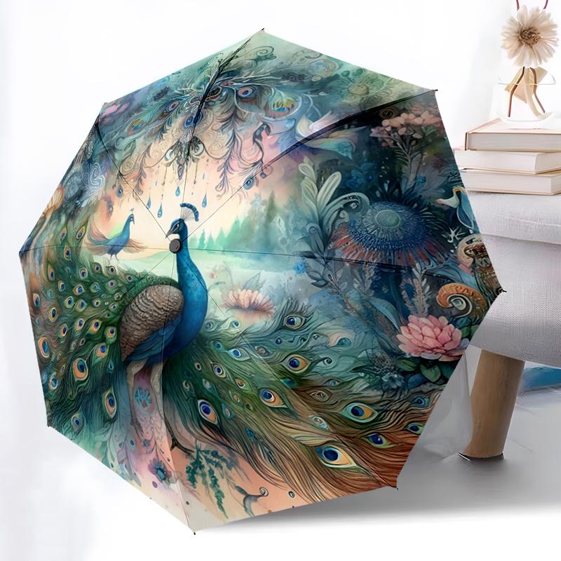 1 Stück Verzaunter Pfau Garten Automatisch, Niedliches Cartoon-Muster, Tragbarer Outdoor-Schirm, Perfekt, Feiertagsgeschenk für Disney-Fans.N040