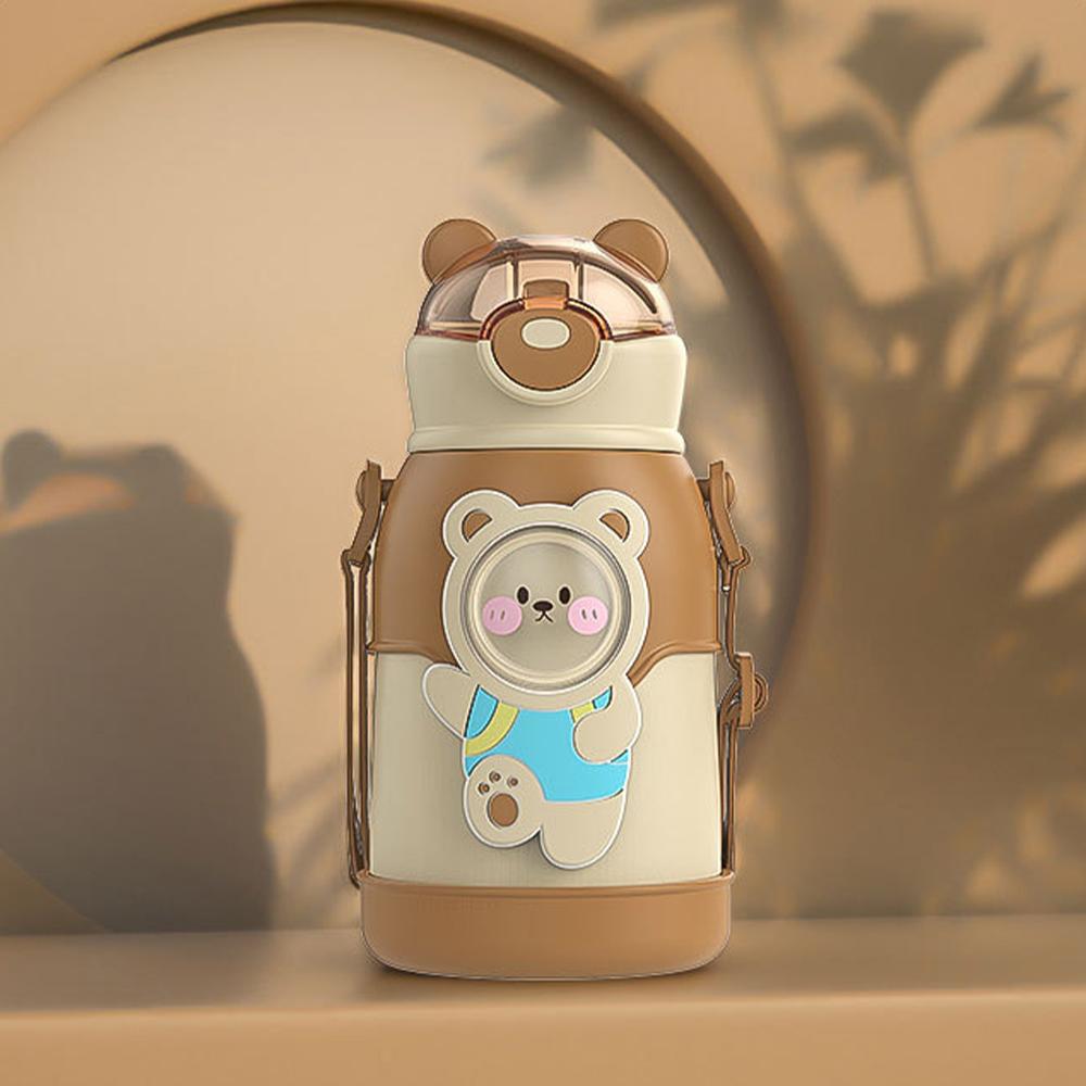 500ml Thermal Water Bottle For Children Kids Cartoon Stainless Steel Thermos Mug With Straw Leak-Proof Insulated Cup Drinkware
