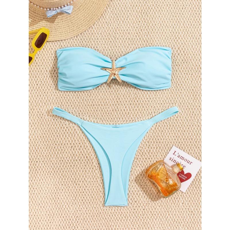 

Раздельный топ-бандо с металлическими аксессуарами на шее, купальник-бикини однотонный, чистое желание XL