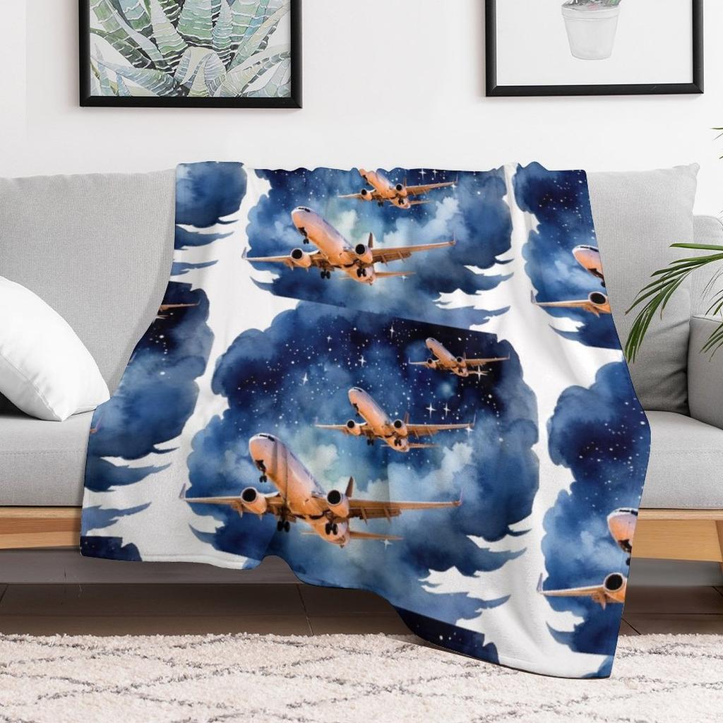 Flying Airplane Throw Blanket Multi Use Warm Blanket for Living Room Bedroom