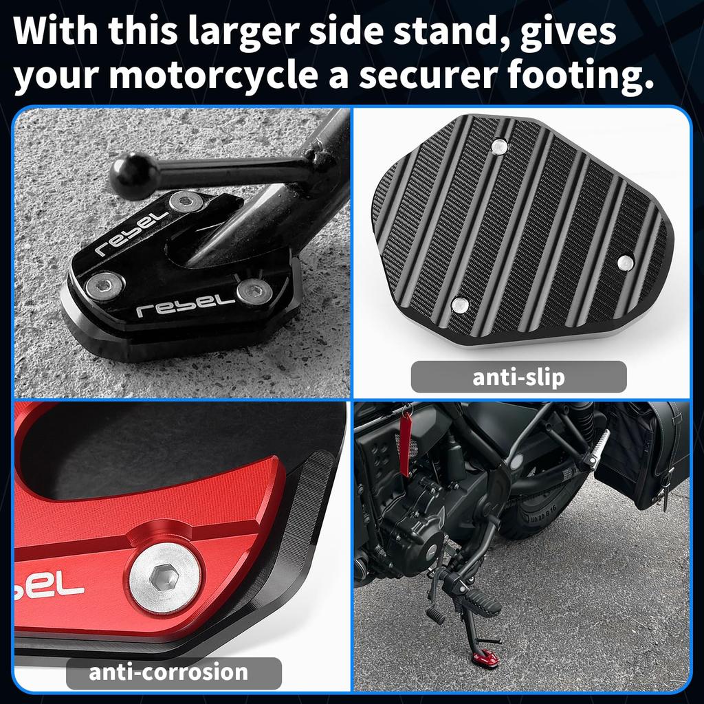 GFARDMOTO Kickstand Extension Pad Side Stand Extension Pad Motorcycle Kickstand Bike Side Stand for