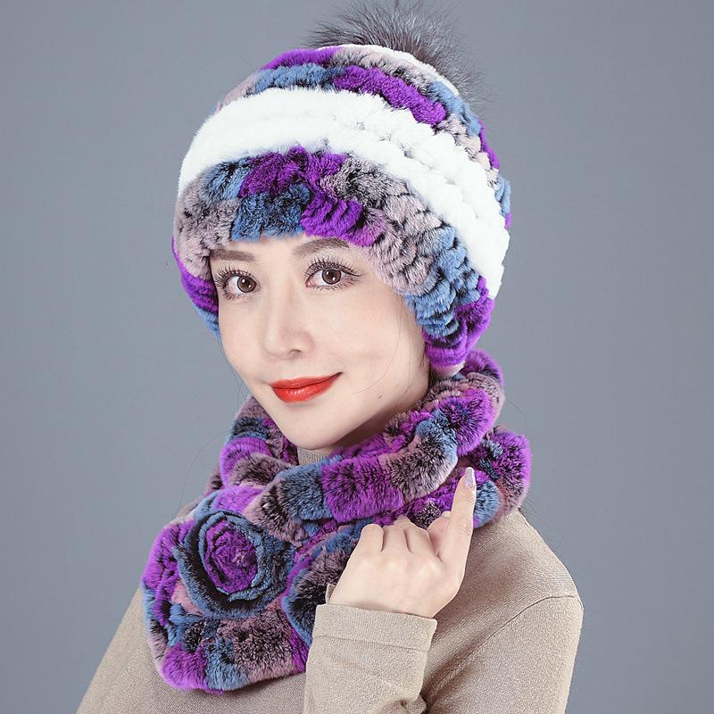 New Rex Rabbit Hair Hat Female Winter Mother Middle and Old Fur Hat Thickened Warm Rabbit Hair Plush Round Hat