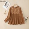 ZANZEA Women Casual Round Neck Long Sleeve Loose Print Blouse