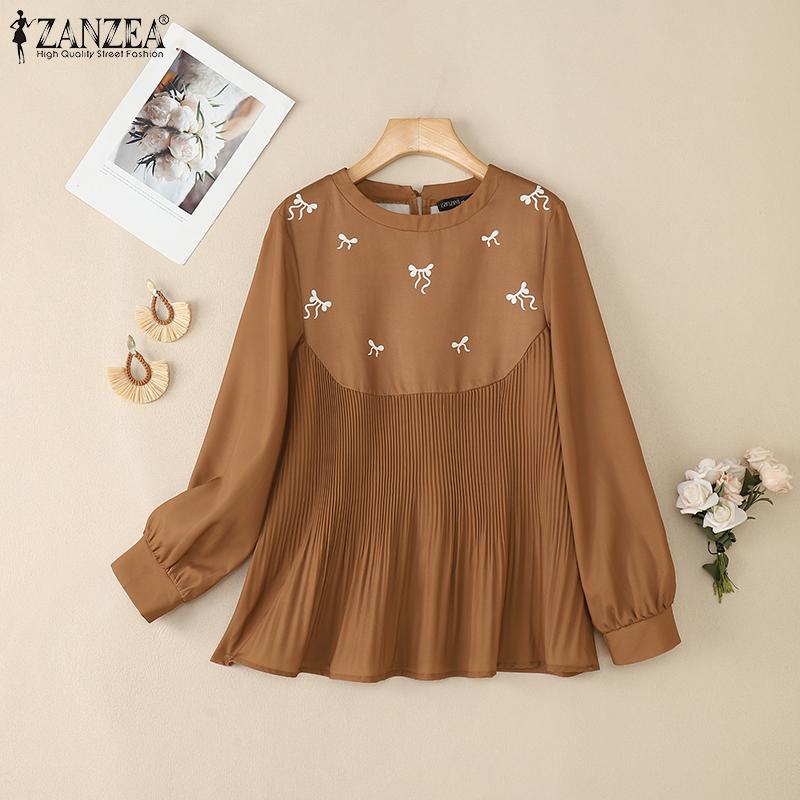 ZANZEA Women Casual Round Neck Long Sleeve Loose Print Blouse