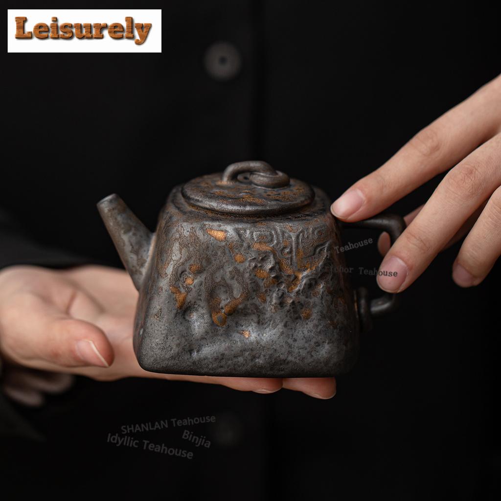 Gilded Iron Glaze Vintage Handheld Teapot Creative Tea Infuser Pot Tea Making Kettle With Strainer Chinese Tea Set Collection