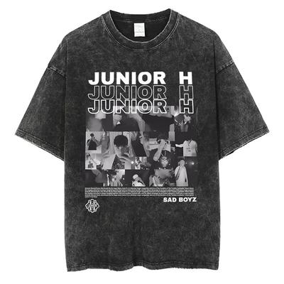 Singer Junior H Sad Boyz Washed Vintage T-shirt Men Women Fashion Oversized T Shirt Tops Men's Hip Hop Harajuku O-collar Tshirt