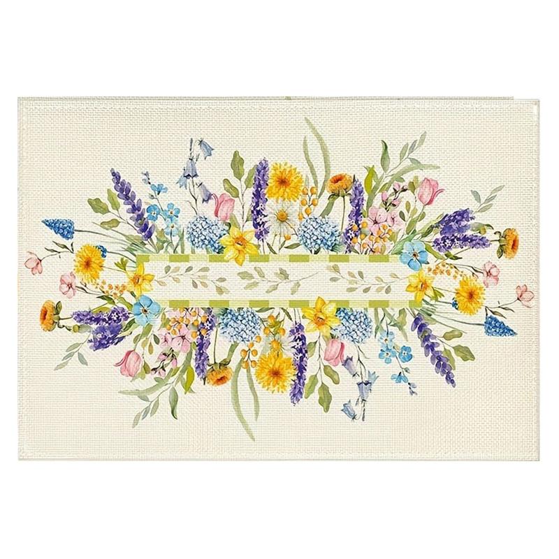 4pcs, Placemats, Square Happy Easter Theme Table Pads, Colorful Floral Cute Bunny Decorative Table Mat
