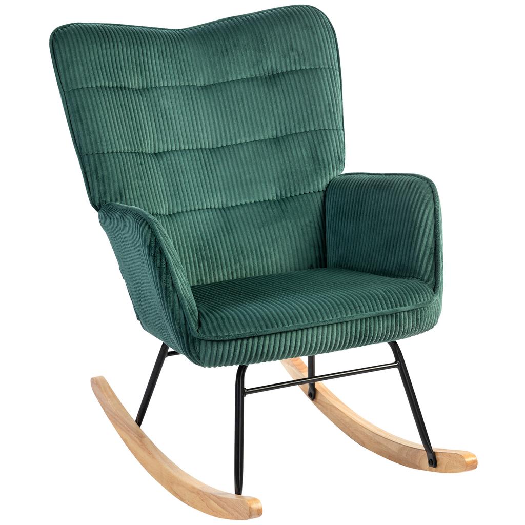 Rocking Chair, Beech Wood Rockers, Thick Padding, Dark Green, Up to 120 kg