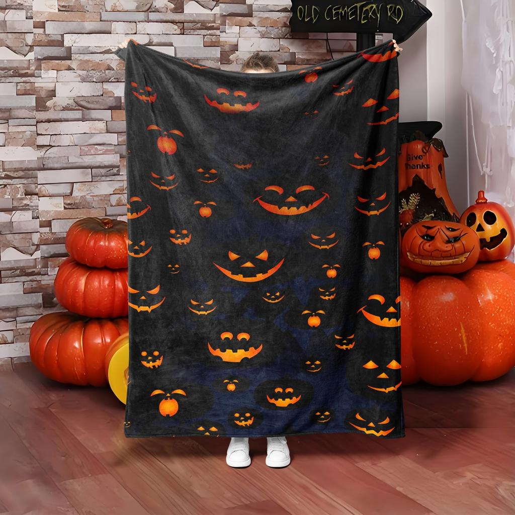1PC Halloween Theme Throw Blanket Pumpkin skull Spooky night Thin Blanket Gifts for Couch Bed Car Home Camping all season use
